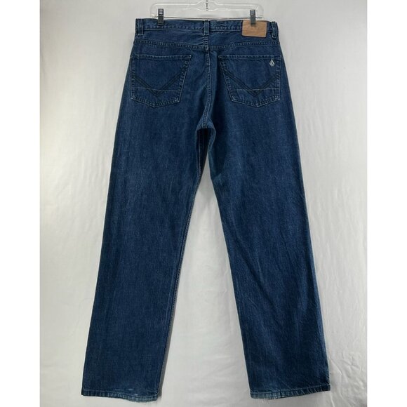 Volcom Stone Boardwear Jeans Sz 34 Black Zip Relaxed Fit Straight Leg Denim Blue - Picture 2 of 11